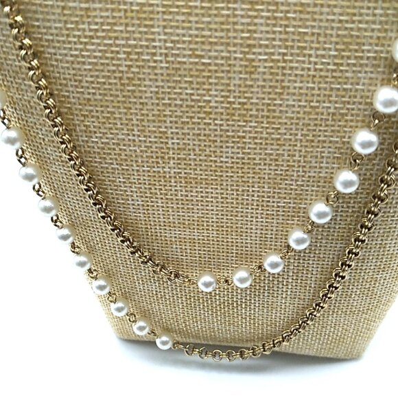 Long Gold-tone Chain and Faux Pearl Necklace - Picture 6 of 12